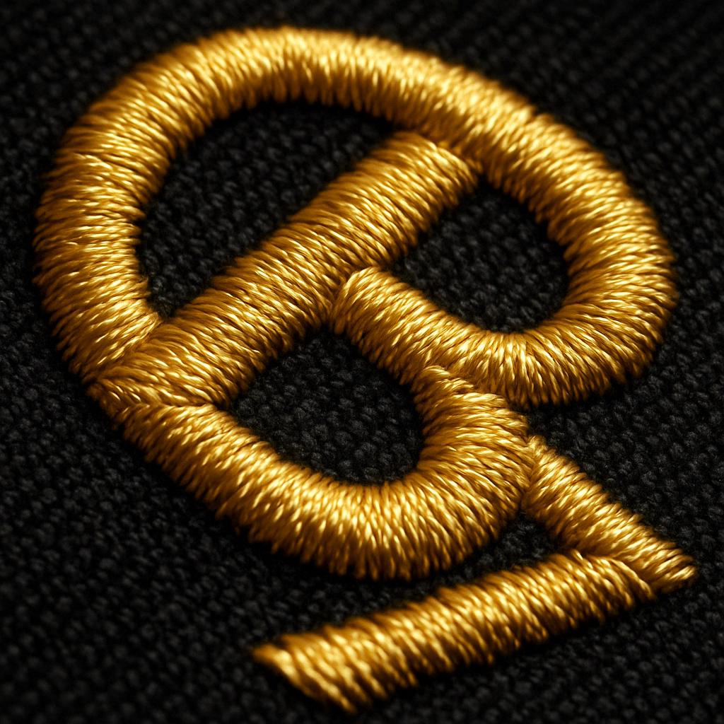 Nahaufnahme einer Stickerei mit goldenem Garn