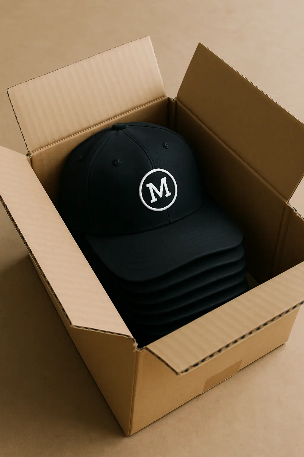 Basecap besticken Geoeffneter Versandkarton simple compose 01k24d5cvtessvk3n9rj84wq9r